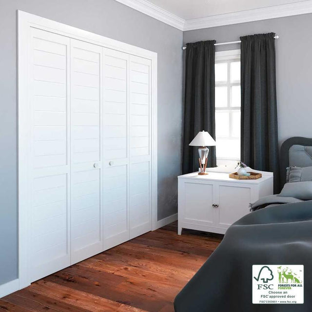 EightDoors Shaker 30-in x 80-in Finished White Louver Prefinished Pine Wood Bifold Door (Hardware Included)
