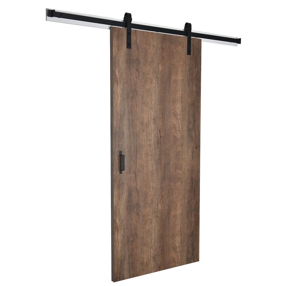 43 in. x 84 in. Oxidized Beamwood 9484-58 Solid Core Wood Flush Barn Door with Sliding Door Hardware Kit - Super Arbor