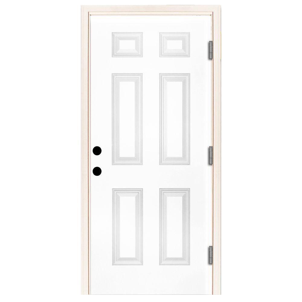 42 in. x 80 in. Premium 6 Panel Primed White Steel Prehung Front Door - Super Arbor