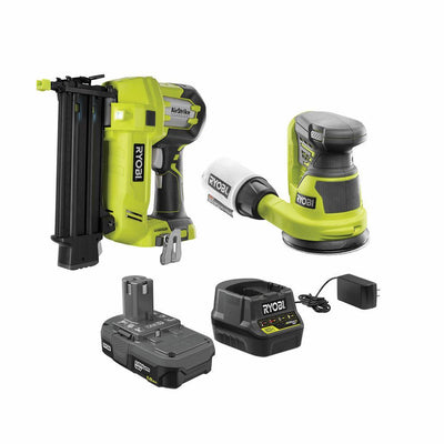 18V ONE+ Cordless 18-Gauge Brad Nailer and 5 in. Random Orbit Sander Combo Kit with (1) 1.5 Ah Battery and Charger - Super Arbor