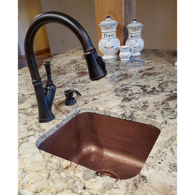 Sisley All-in-One Undermount 17 in. Single Bowl Copper Bar Prep Kitchen Sink with Pfister Faucet and Disposal Drain