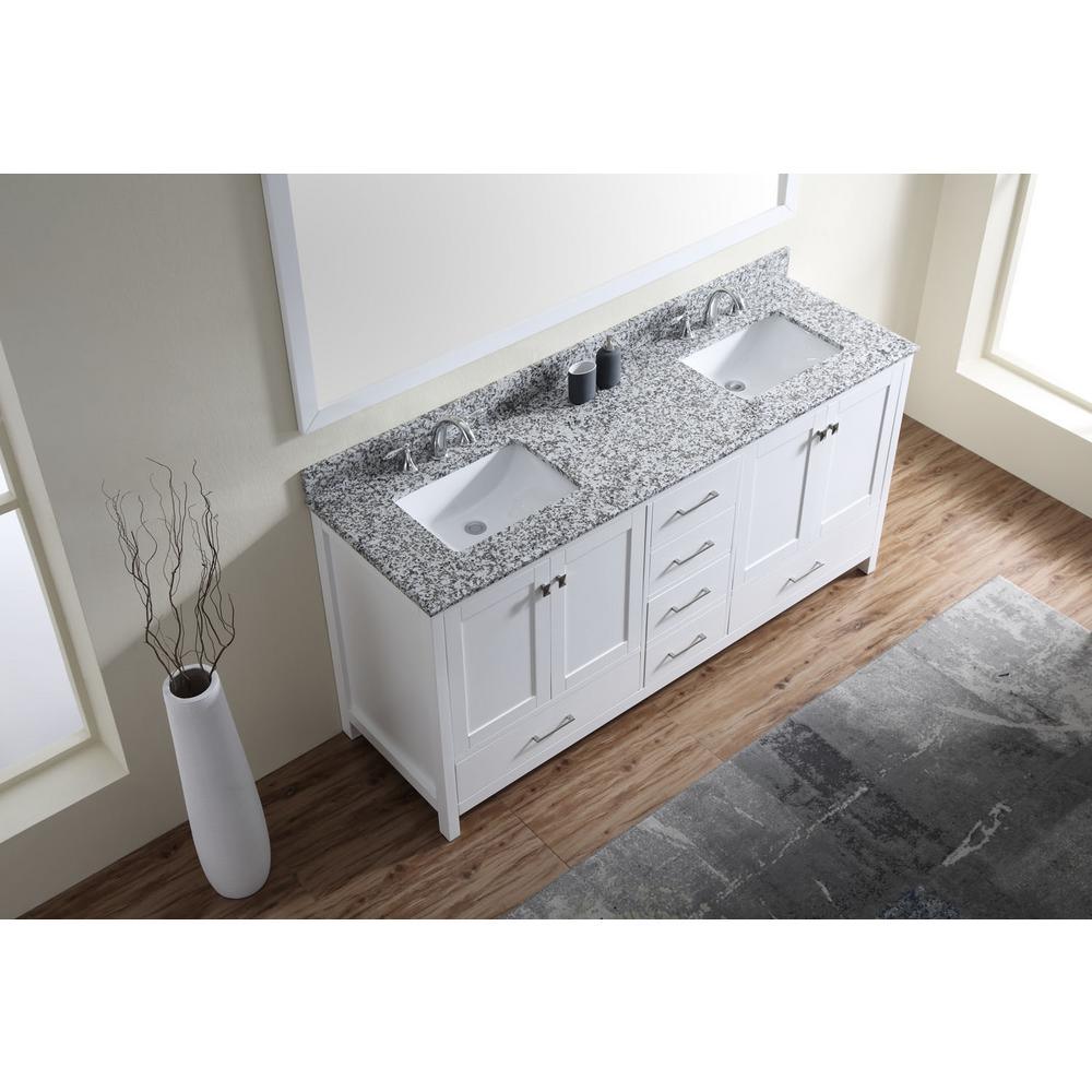 Caroline Madison 72 in. W Bath Vanity in White with Granite Vanity Top in Arctic White Granite with Square Basin - Super Arbor
