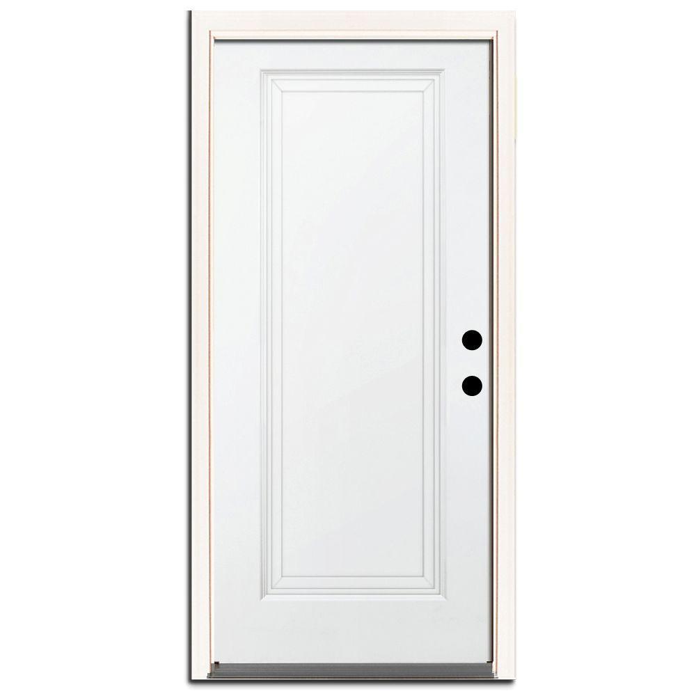 36 in. x 80 in. Premium 1-Panel Primed White Steel Prehung Front Door with 36 in. Left-Hand Outswing and 4 in. Wall - Super Arbor