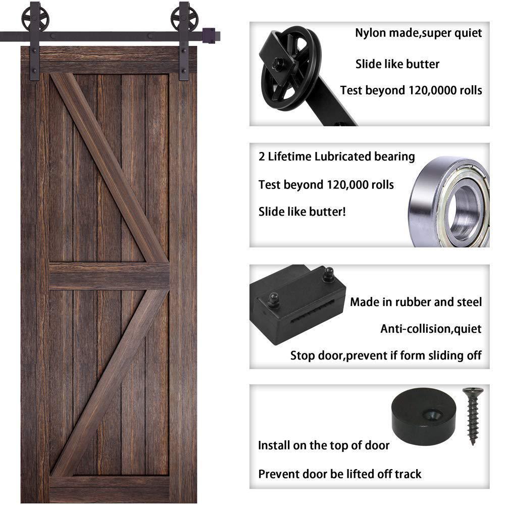 12 ft. /144 in. Frosted Black Sliding Barn Door Track and Hardware Kit for Double Doors with Non-Routed Floor Guide - Super Arbor
