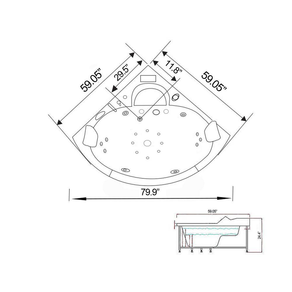 Majestic with Heater and Bluetooth 59 in. Acrylic Center Drain Corner Alcove Whirlpool Bathtub in Black - Super Arbor