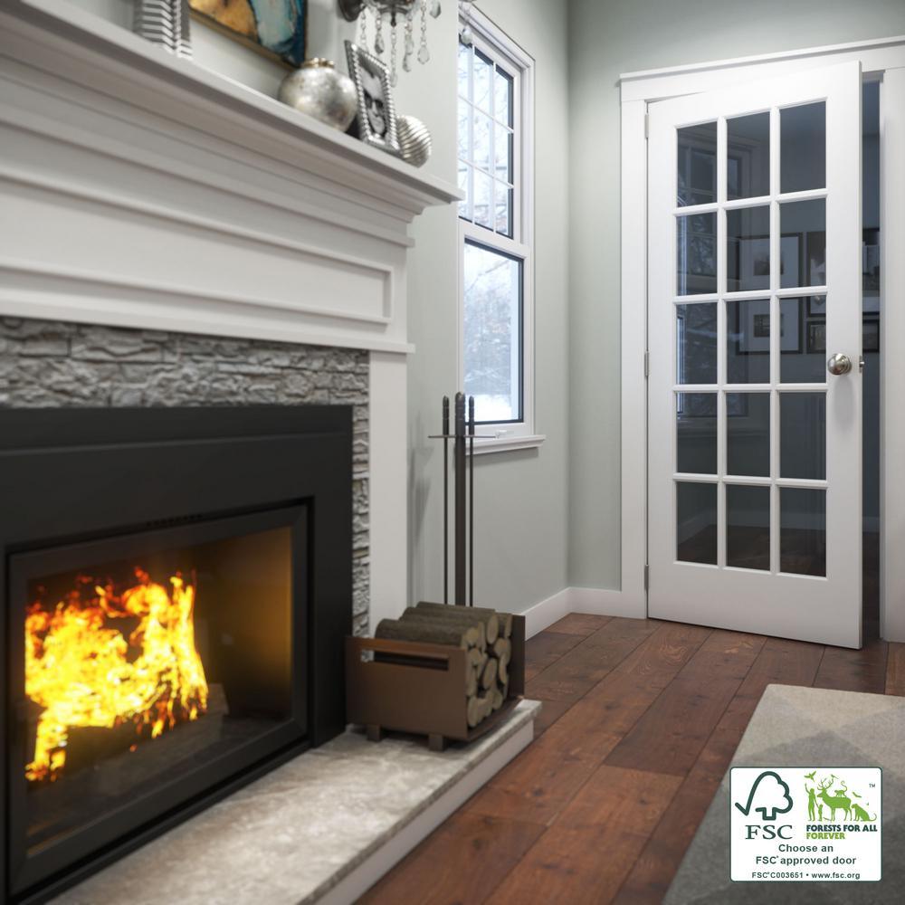 28 in. x 80 in. Clear Glass 15-Lite True Divided White Finished Solid French Interior Door Slab - Super Arbor