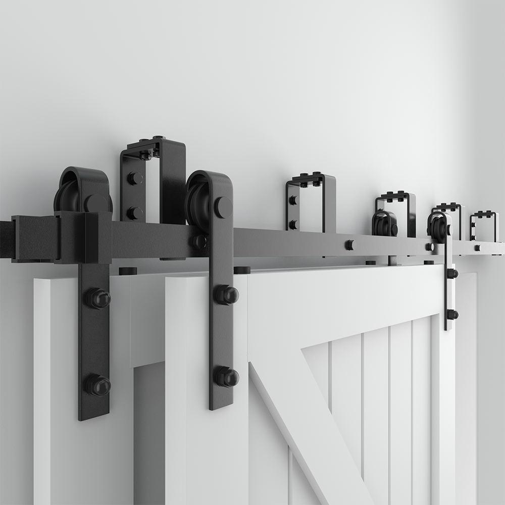 8 ft./96 in. Frosted Black Heavy-Duty Bypass Double Door Sliding Barn Door Hardware Classic Design Roller - Super Arbor