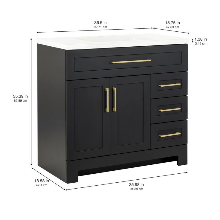 Style Selections Cauley 36-in Black Single Sink Bathroom Vanity with White Cultured Marble Top