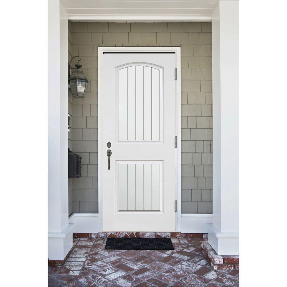 32 in. x 80 in. Premium 2-Panel Plank Primed White Steel Prehung Front Door with 32 in. Left-Hand Outswing & 4 in. Wall - Super Arbor