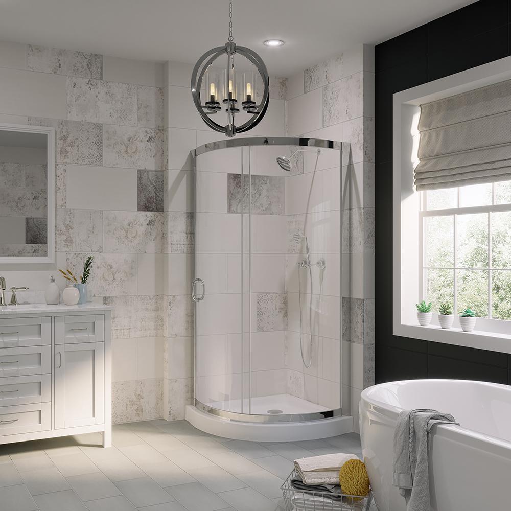 Breeze 34 in. L x 34 in. W x 76 in. H Corner Shower Kit with Reversible Sliding Door and Shower Base - Super Arbor
