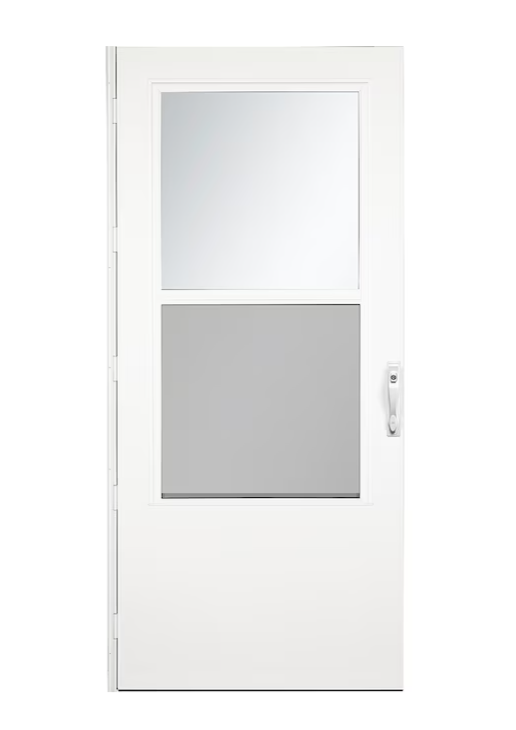 LARSON West Point 32-in x 81-in White Mid-view Self-storing Wood Core Storm Door with White Handle