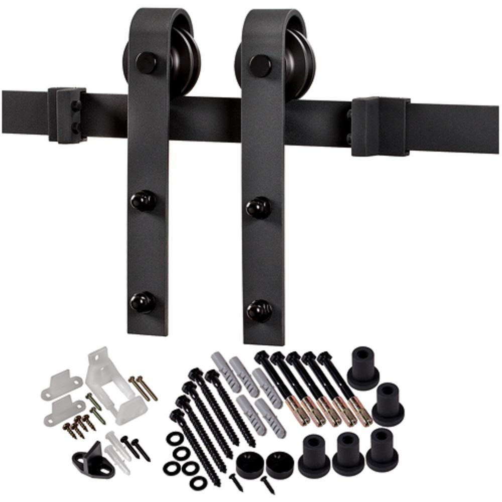 32 in. x 84 in. Smooth Carrara Primed Molded MDF Sliding Barn Door with Black Hardware Kit - Super Arbor