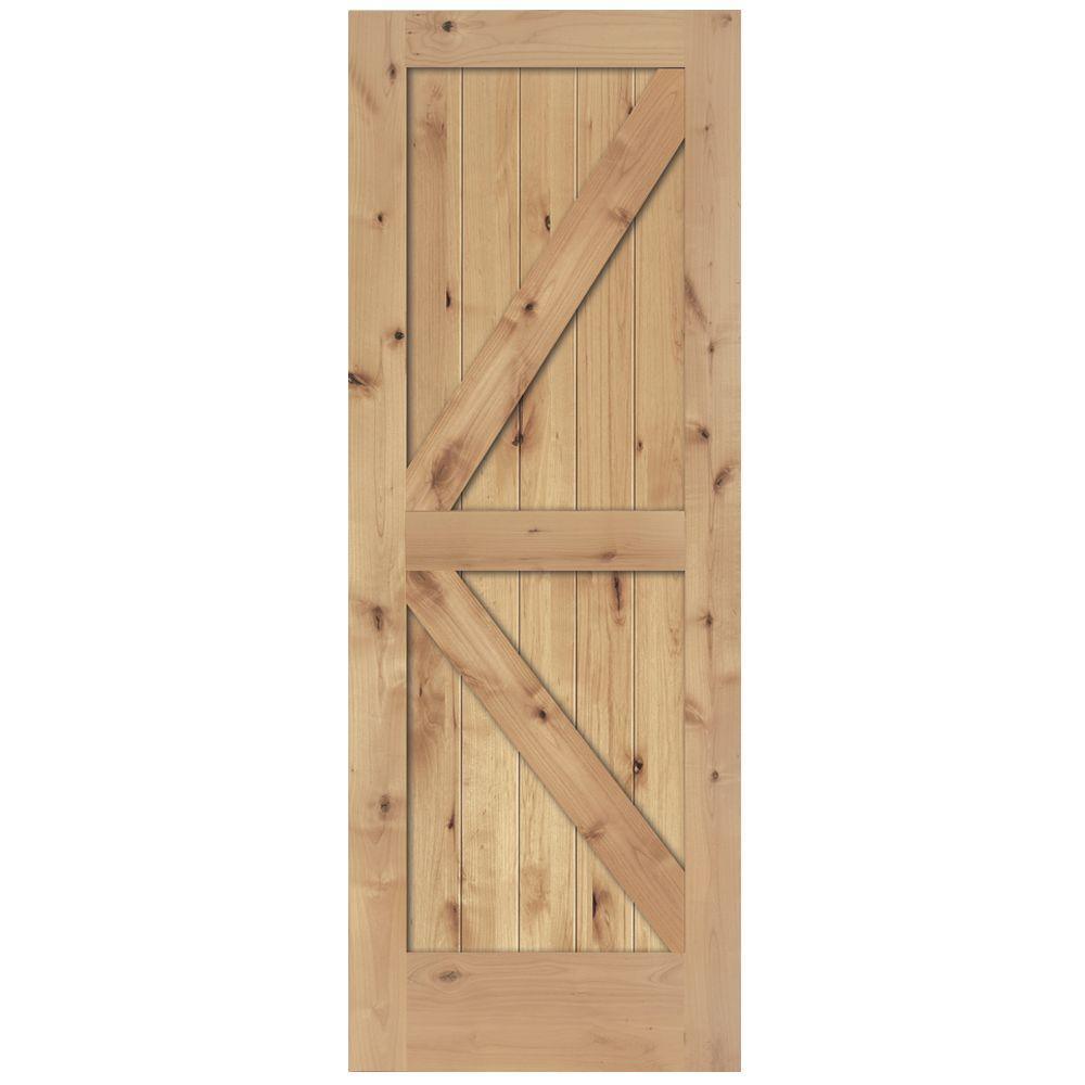 30 in. x 80 in. 2-Panel Solid Core Unfinished Knotty Alder Interior Barn Door Slab - Super Arbor