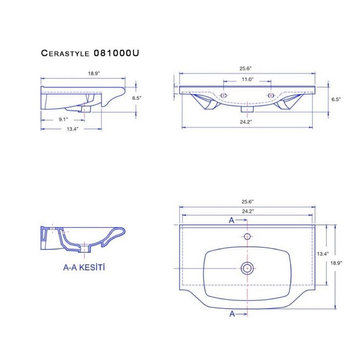 Nameeks Yeni Klasik Wall Mounted Bathroom Sink in White