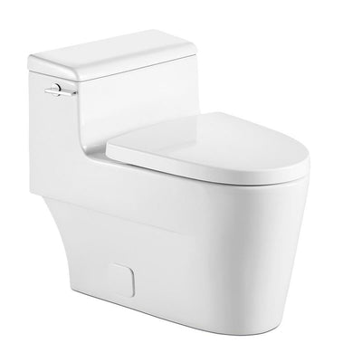 1-Piece 1.28 GPF Single Flush High Efficiency Elongated Toilet in White, Seat Included - Super Arbor