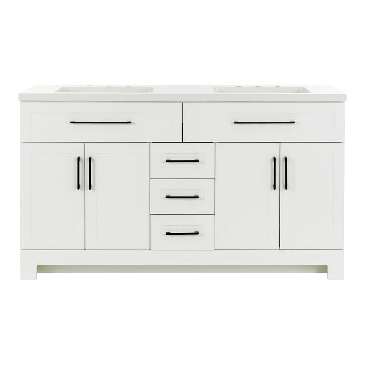 Style Selections Cauley 60-in White Double Sink Bathroom Vanity with White Cultured Marble Top