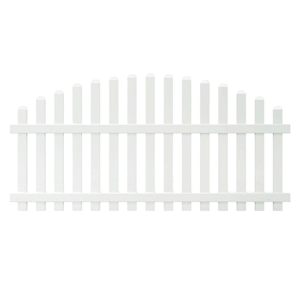Glendale 4 ft. H x 8 ft. W White Vinyl Spaced Picket Unassembled Fence Panel with Dog Ear Pickets - Super Arbor