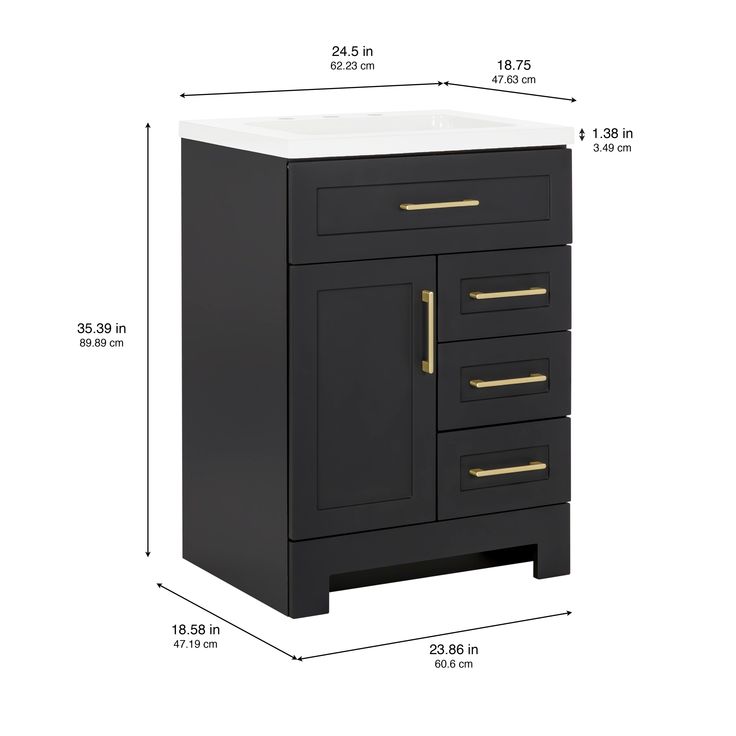 Style Selections Cauley 24-in Black Single Sink Bathroom Vanity with White Cultured Marble Top