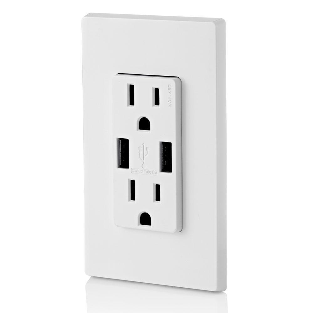 Decora 15 Amp Combination Duplex Outlet and USB Charger White (2-Pack) - Super Arbor