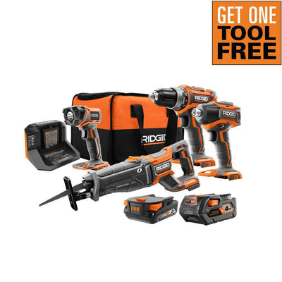 18V Brushless Cordless 4-Tool Combo Kit with (1) 2.0Ah Battery, (1) 4.0 Battery, Charger and Bag - Super Arbor