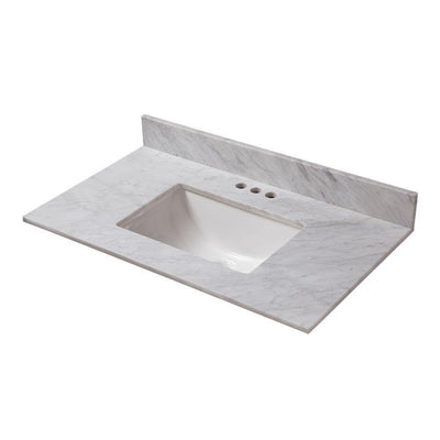 31 in. W x 19 in. D Marble Vanity Top in Carrara with White Trough Sink - Super Arbor