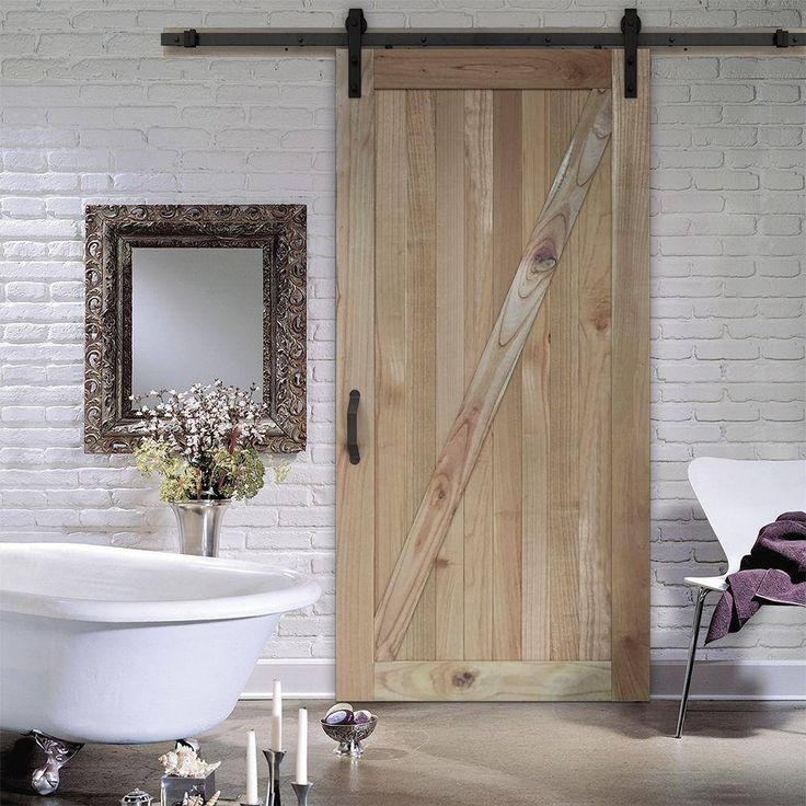 36 in. x 84 in. Rustic Unfinished Wood Sliding Barn Door with Hardware Kit