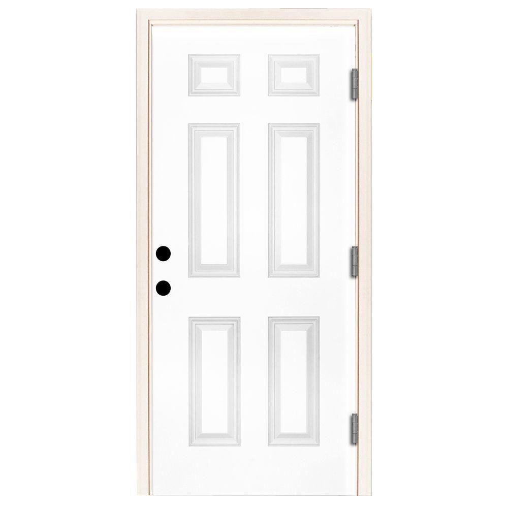 42 in. x 80 in. Premium 6 Panel Primed White Steel Prehung Front Door - Super Arbor