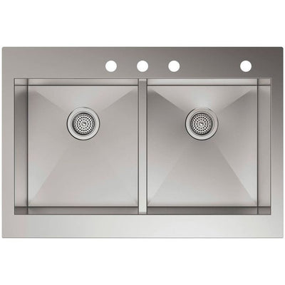 Vault Drop-In Farmhouse Apron Front Self-Trimming Stainless Steel 36 in. 4-Hole Double Bowl Kitchen Sink