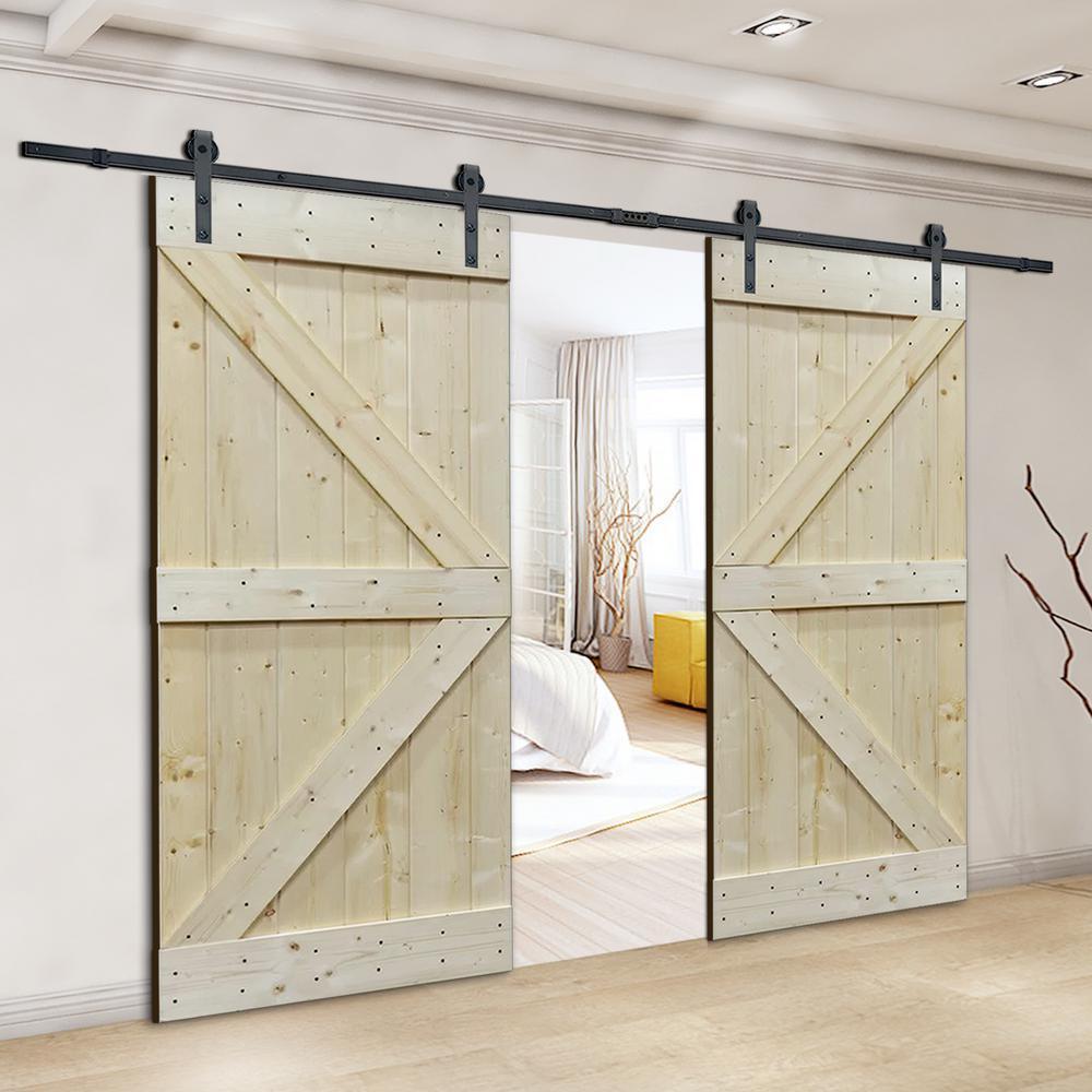 60 in. x 84 in. Unfinished Solid Core Knotty Pine Sliding Barn Door with Hardware Kit - Super Arbor