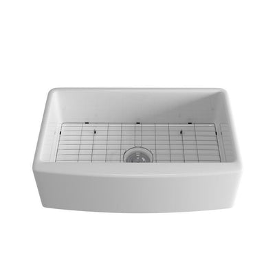 White Ceramic 33 in. Single Bowl Farmhouse Apron Kitchen Sink with Grid and Strainer