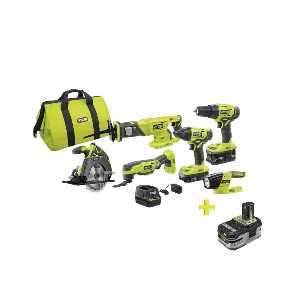 18-Volt ONE+ Lithium-Ion Cordless 6-Tool Combo Kit with (2) Batteries, Charger, and Bag - Super Arbor
