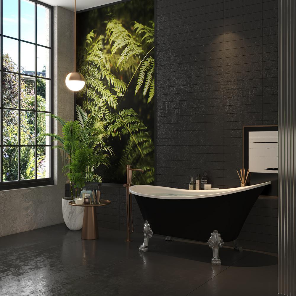 60 in. Fiberglass Single Slipper Clawfoot Non-Whirlpool Bathtub in Glossy Black - Super Arbor