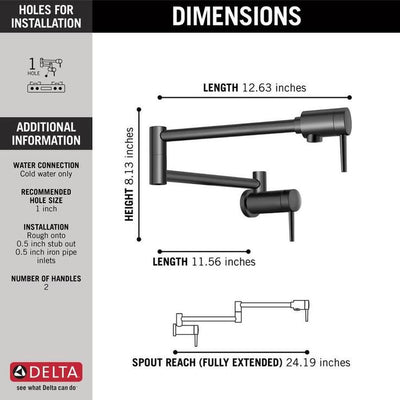 Delta Contemporary Matte Black 2-Handle Wall-Mount Pot Filler Handle Kitchen Faucet