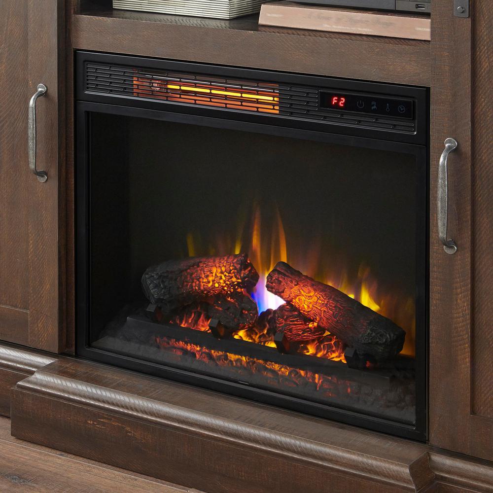Chastain 56 in. Freestanding Media Console Electric Fireplace TV Stand with Sliding Barn Door in Rustic Walnut - Super Arbor