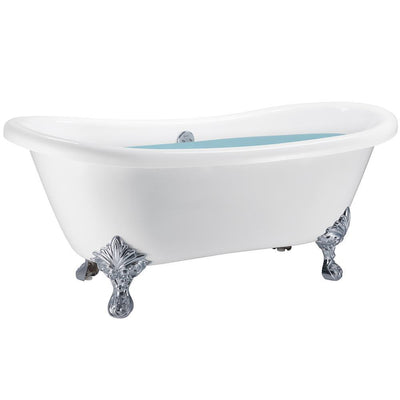 59 in. Fiberglass Double Slipper Clawfoot Non-Whirlpool Bathtub in Matte White - Super Arbor