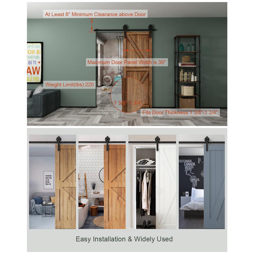 6.6 ft./79 in. Black Sliding Barn Door Track and Hardware Kit with Bigwheel J Shape Hanger for Single Door - Super Arbor