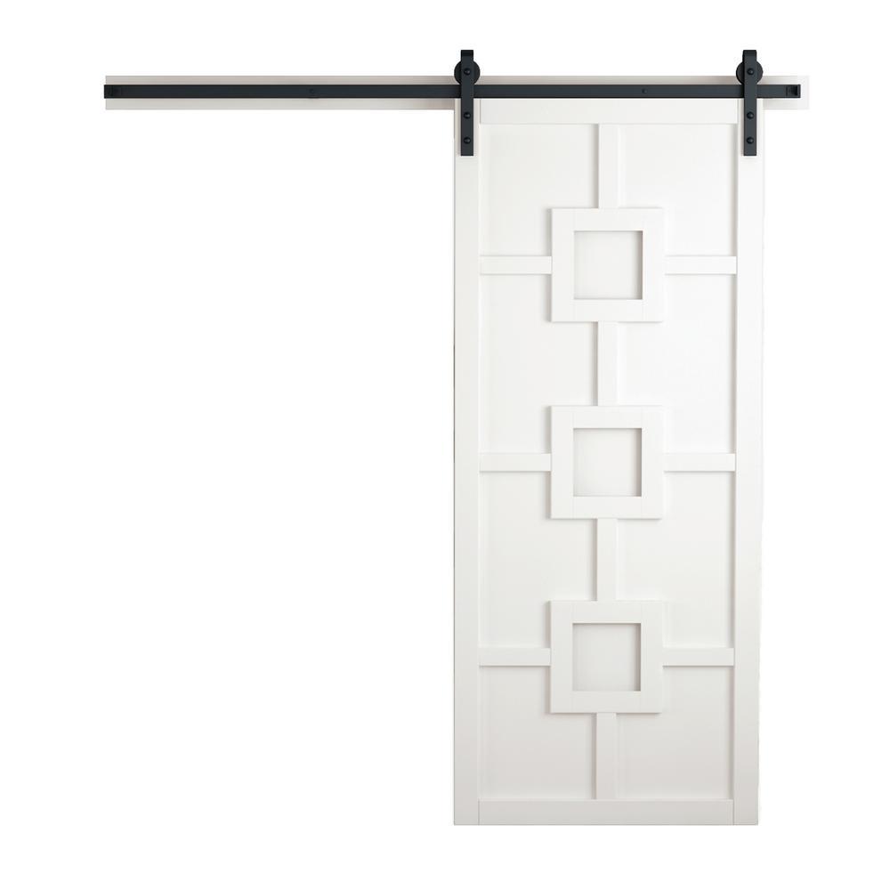 42 in. x 84 in. Mod Squad Bright White Wood Sliding Barn Door with Hardware Kit - Super Arbor