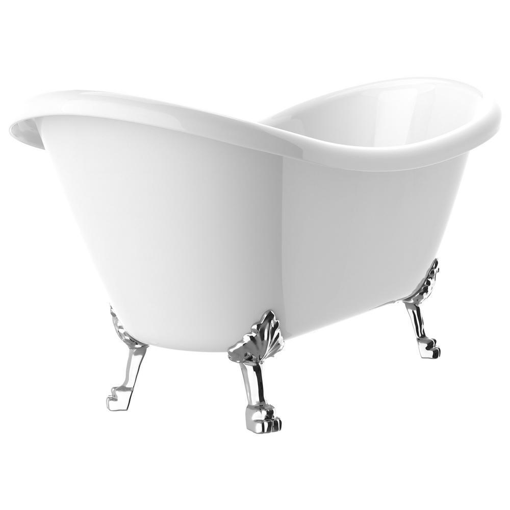 Belissima 69.29 in. Acrylic Double Slipper Clawfoot Non-Whirlpool Bathtub in White with Chrome Lion's Paw Feet - Super Arbor