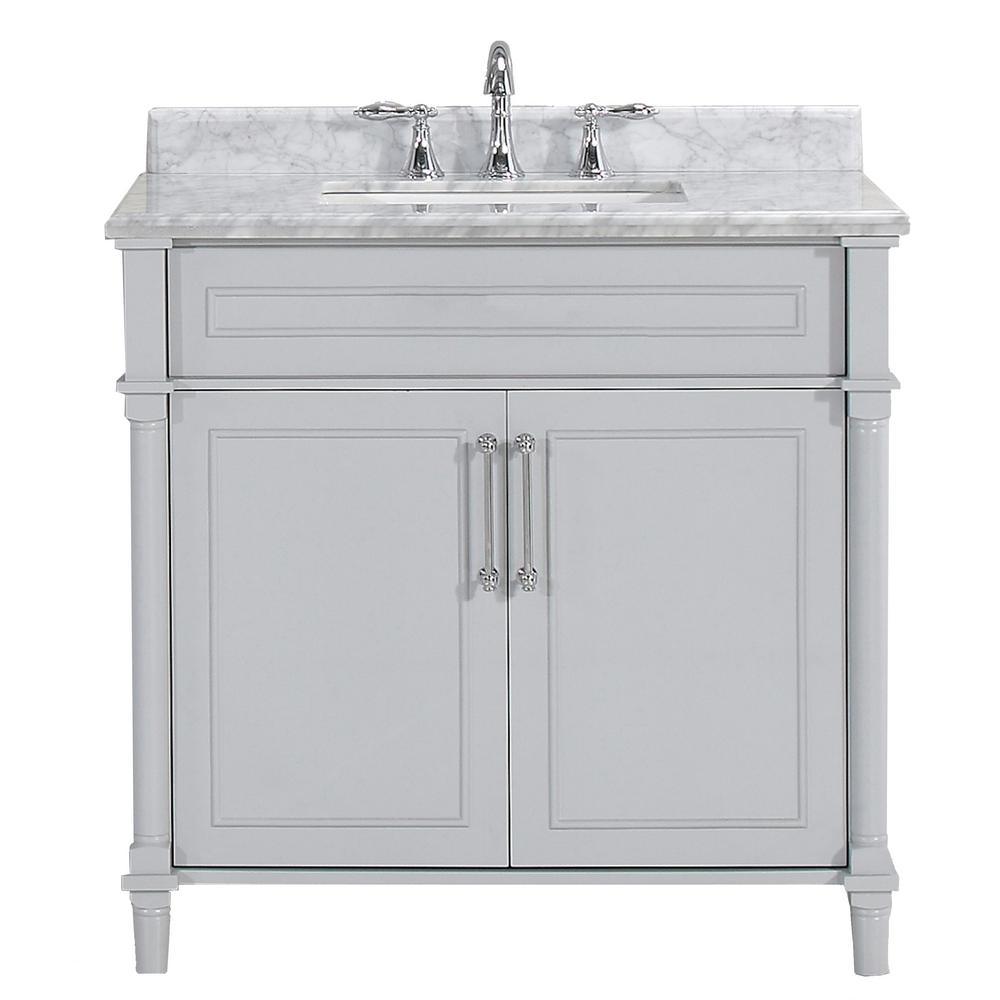 Aberdeen 36 in. W x 22 in. D Single Bath Vanity in White with Carrara Marble Top with White Sink - Super Arbor