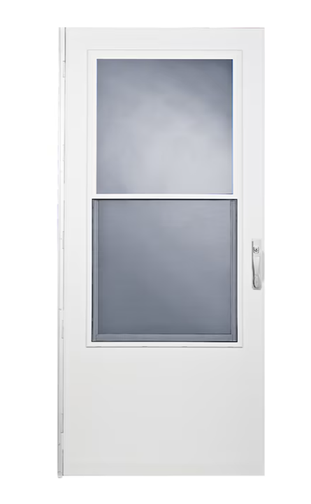 LARSON West Point 32-in x 78-in White Mid-view Self-storing Wood Core Storm Door with White Handle