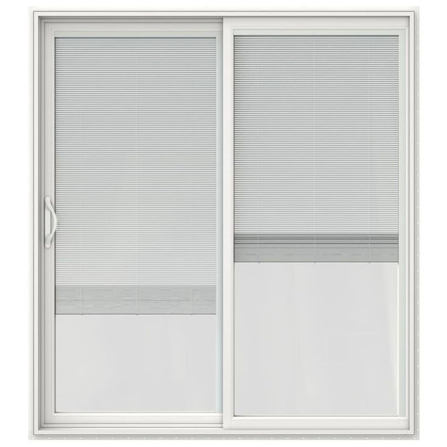 JELD-WEN 72-in x 80-in 4-9/16-in Low-e Insulating Blinds Between The Glass White Vinyl Sliding Left-Hand Sliding Double Patio Door