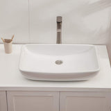 24 in. x 15 in. Modern Rectangle Bathroom Above in White Porcelain Ceramic Vessel Vanity Sink Art Basin - Super Arbor