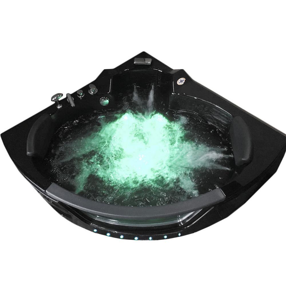 Majestic with Heater and Bluetooth 59 in. Acrylic Center Drain Corner Alcove Whirlpool Bathtub in Black - Super Arbor