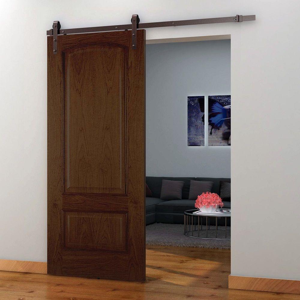 72 in. Dark Oil-Rubbed Bronze Strap Sliding Barn Door Track and Hardware Kit - Super Arbor