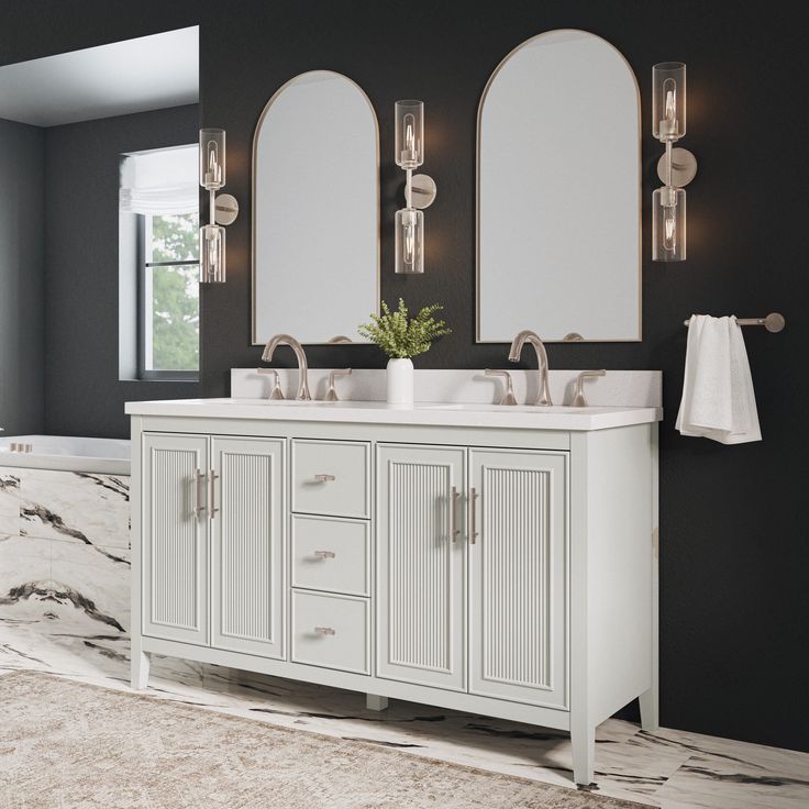 Style Selections Alaia 60-in Muse Gray Undermount Double Sink Bathroom Vanity with White Engineered Stone Top