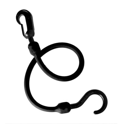 18 in. Polyurethane Fixed End Bungee Cord with Molded Nylon Hook and Clip in Black - Super Arbor