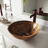 Glass Vessel Bathroom Sink in Gray Onyx and Seville Faucet Set in Matte Black - Super Arbor