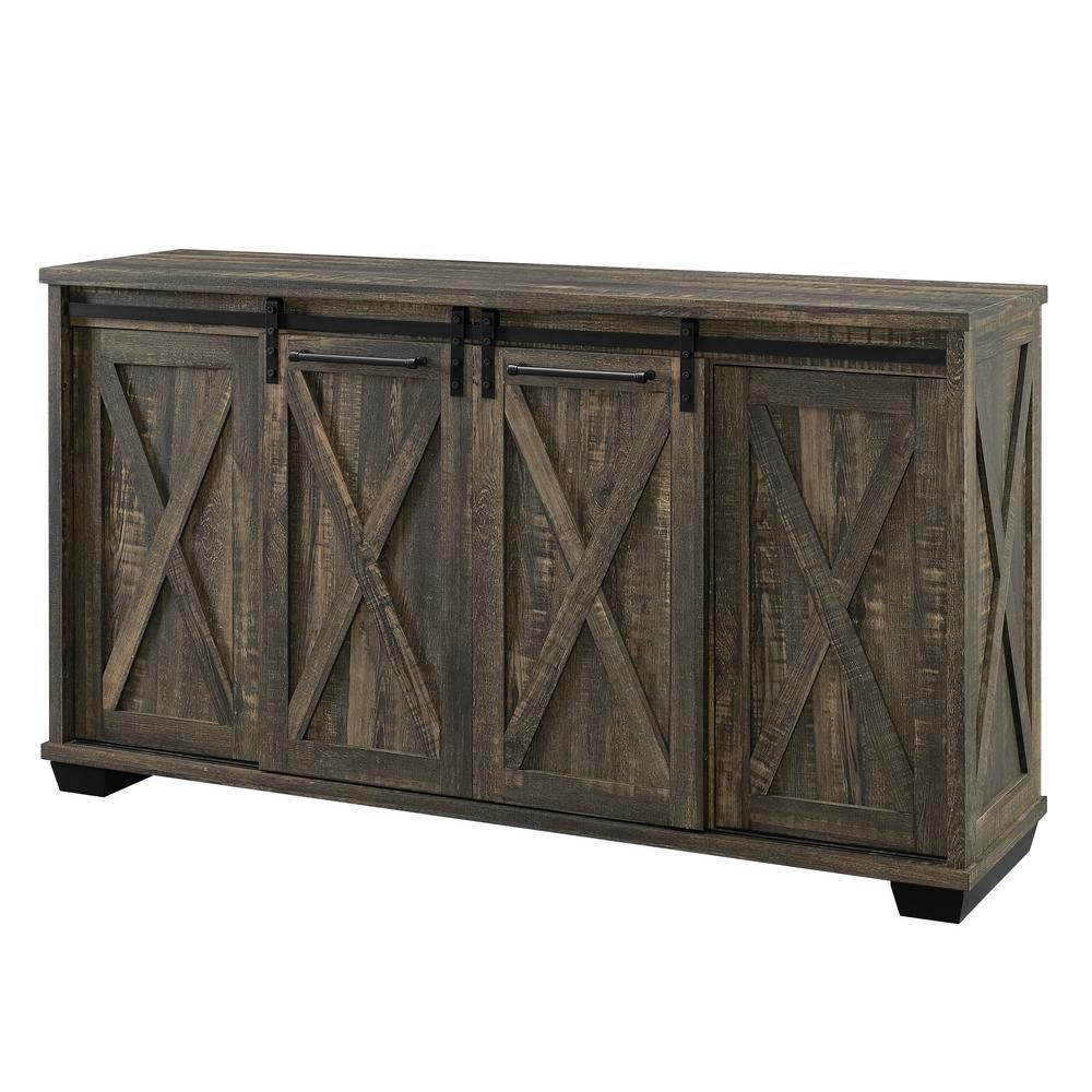 Rivington 58 in. Freestanding Infrared Electric Fireplace TV Stand with Sliding Barn Door in Barnboard Gray - Super Arbor