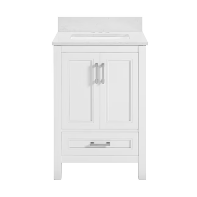 allen + roth Crest Hill 24-in White Undermount Single Sink Bathroom Vanity with Engineered Carrara Marble Top