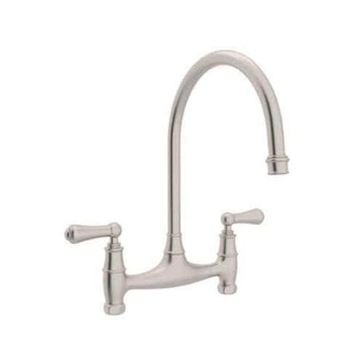 Rohl Perrin and Rowe Satin Nickel 2-Handle Deck-Mount Bridge Handle Kitchen Faucet